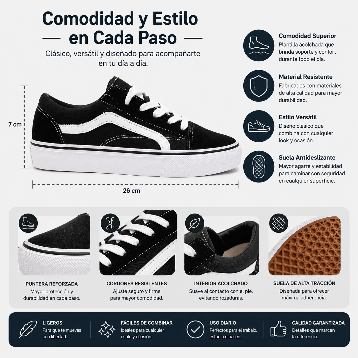 Zapatillas De Lonas Negras Con Plataforma de 3 cm Moda Urbana