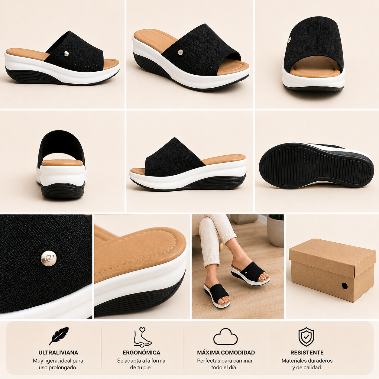 Chalas de Verano Con Plataforma Mujer Negras