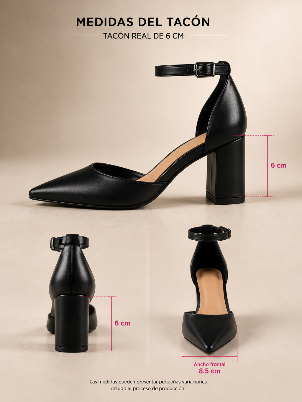 Tacones Mujer Negros Pu Tacón 6 Cm