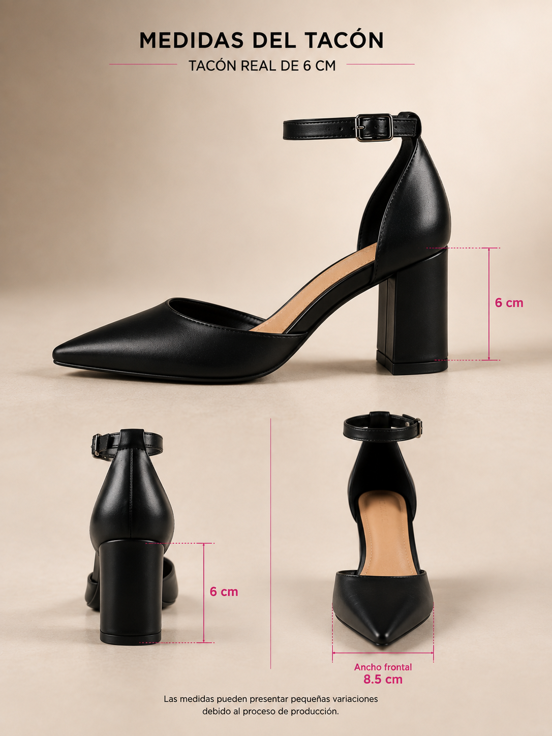 Tacones Mujer Negros Pu Tacón 6 Cm