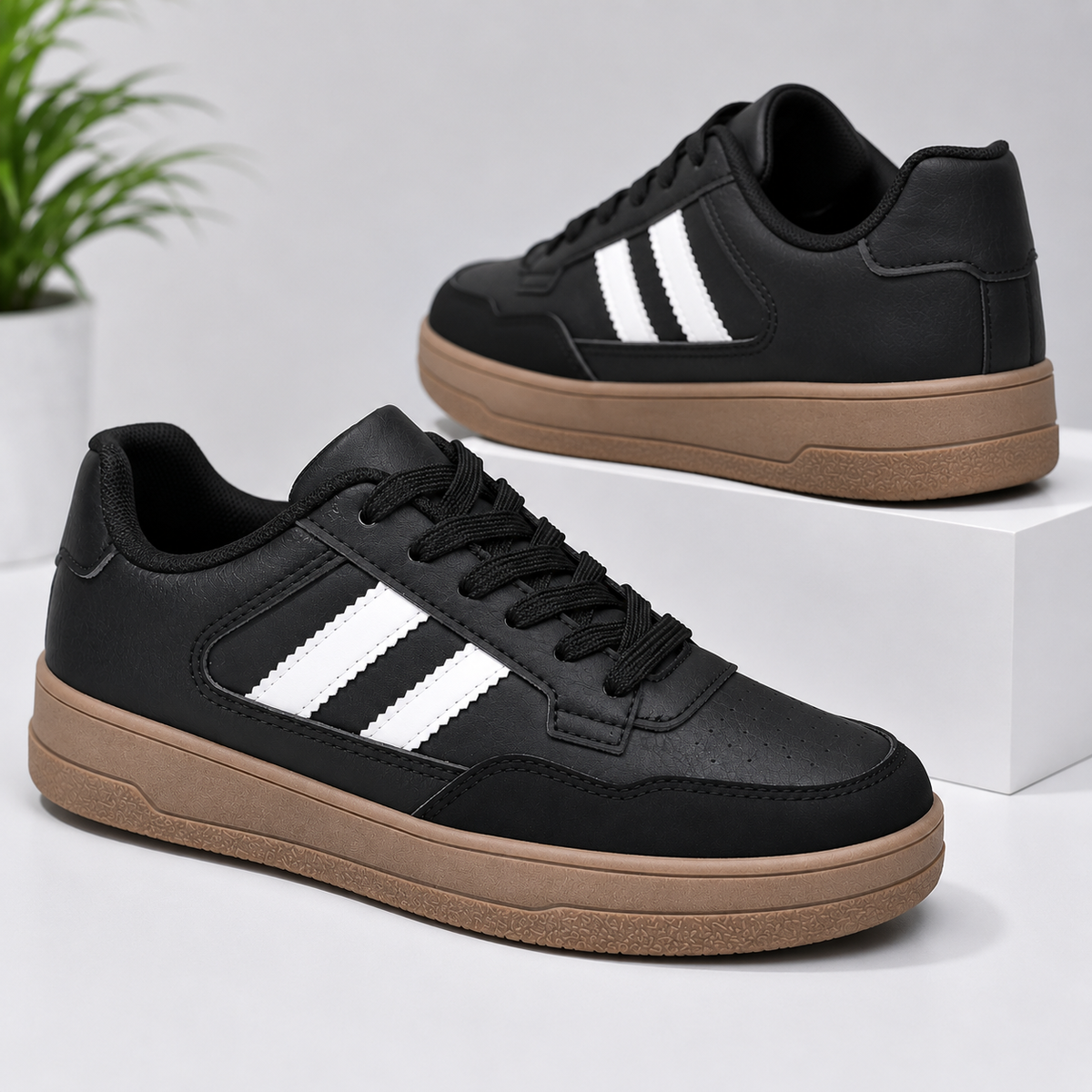 Zapatillas de Mujer Negras Con Plataforma Urbanas Ecocuero