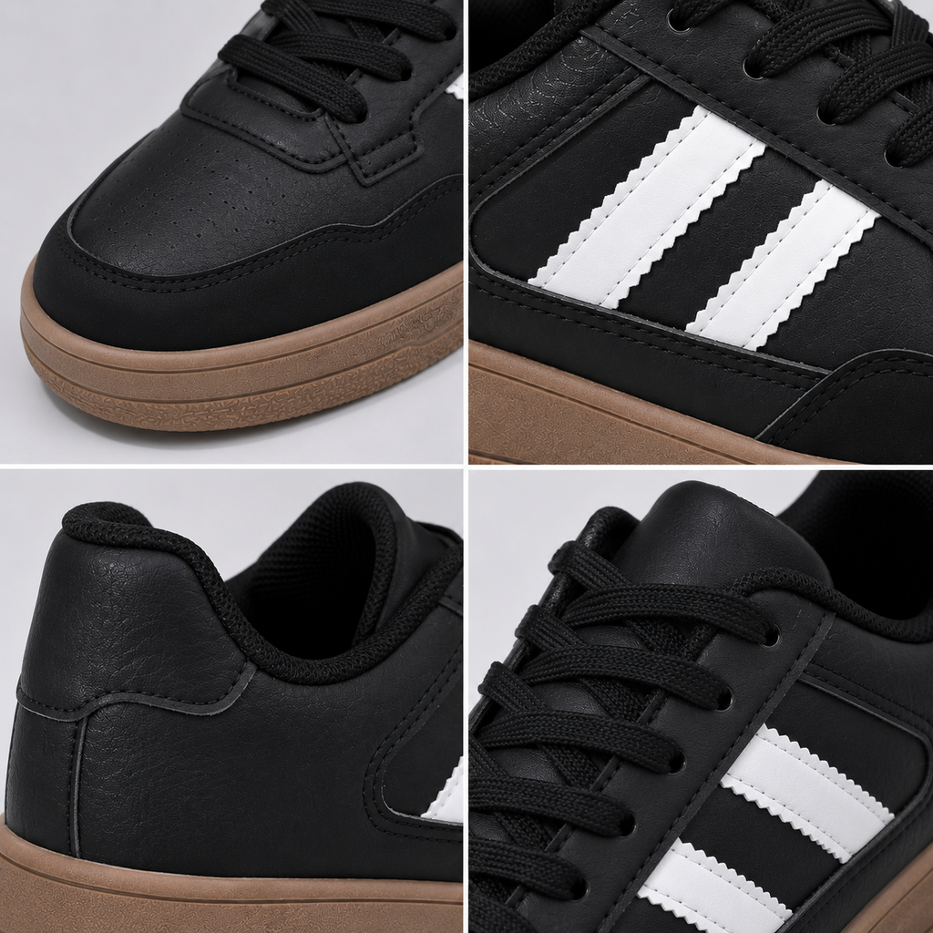Zapatillas de Mujer Negras Con Plataforma Urbanas Ecocuero