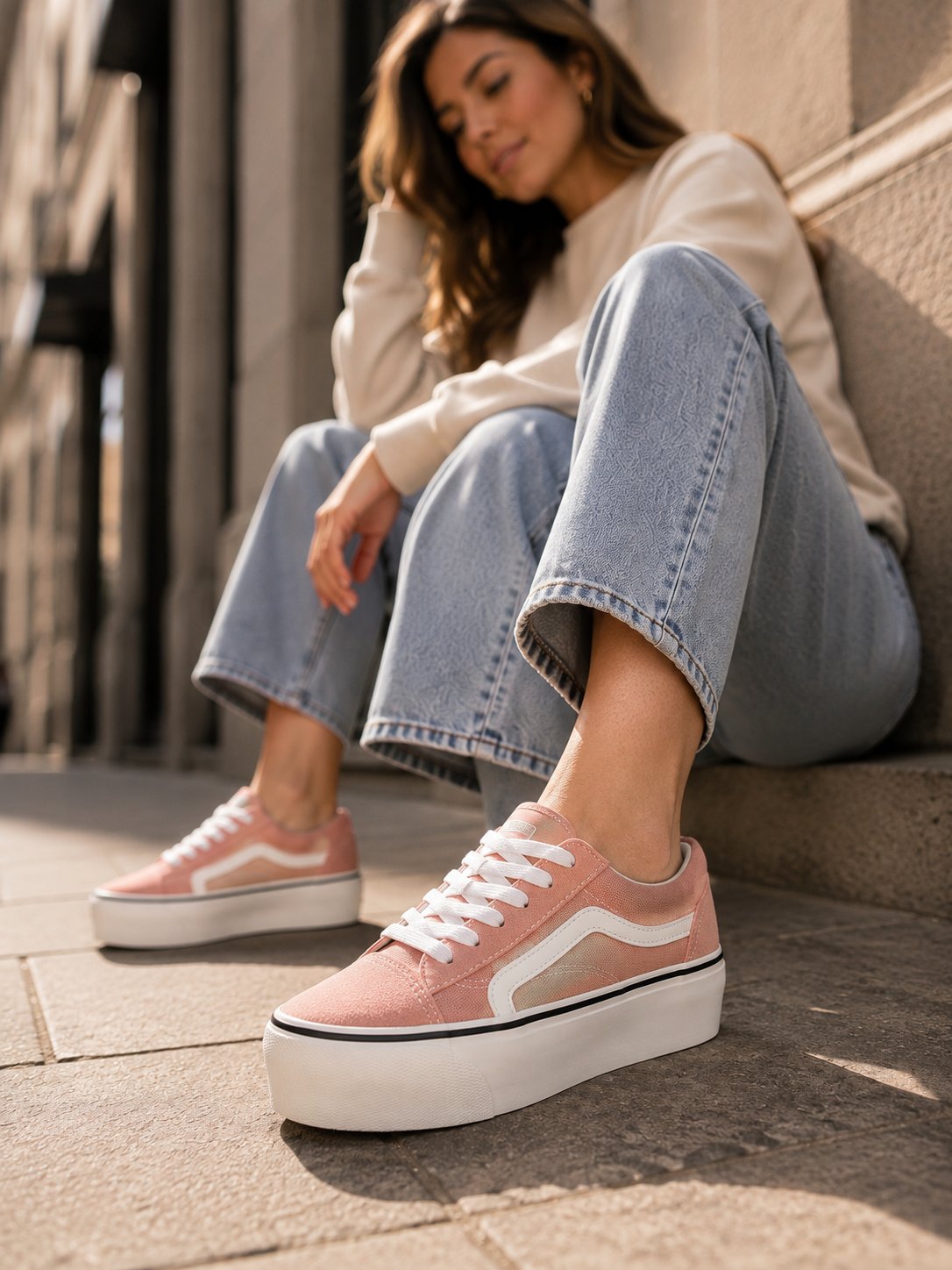 Zapatillas Mujer Rosadas Con Plataforma Alta