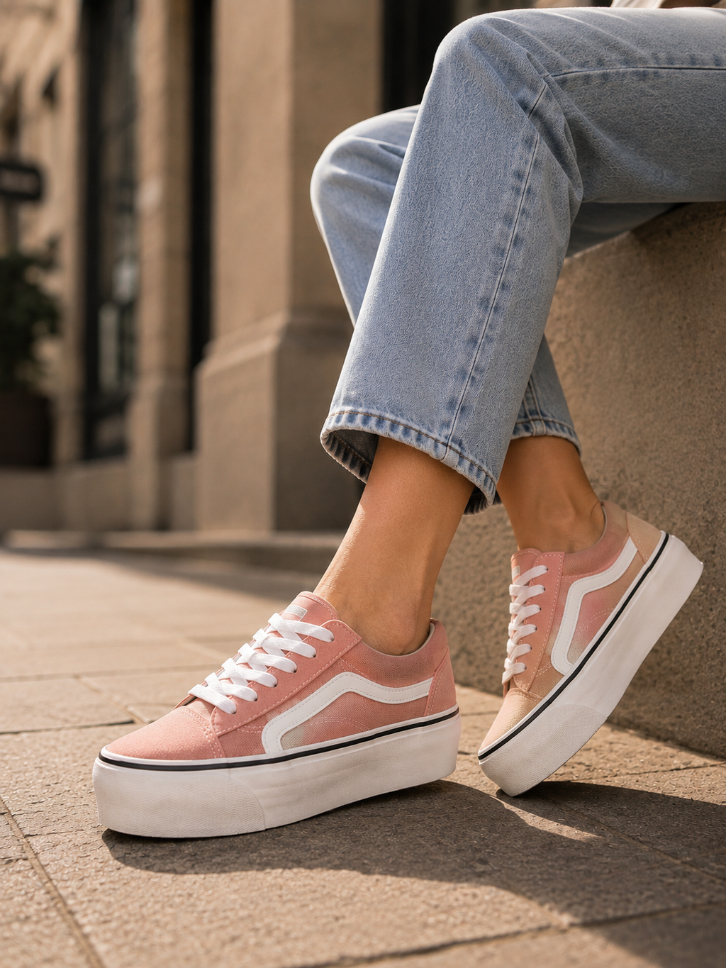 Zapatillas Mujer Rosadas Con Plataforma Alta