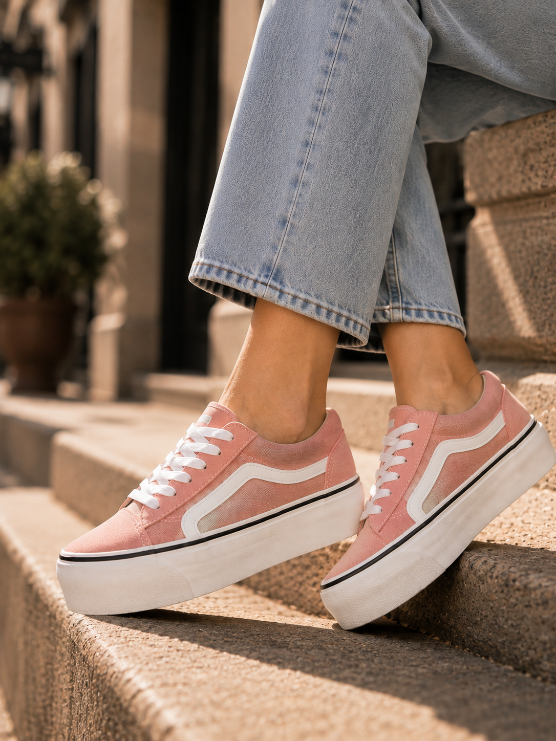 Zapatillas Mujer Rosadas Con Plataforma Alta