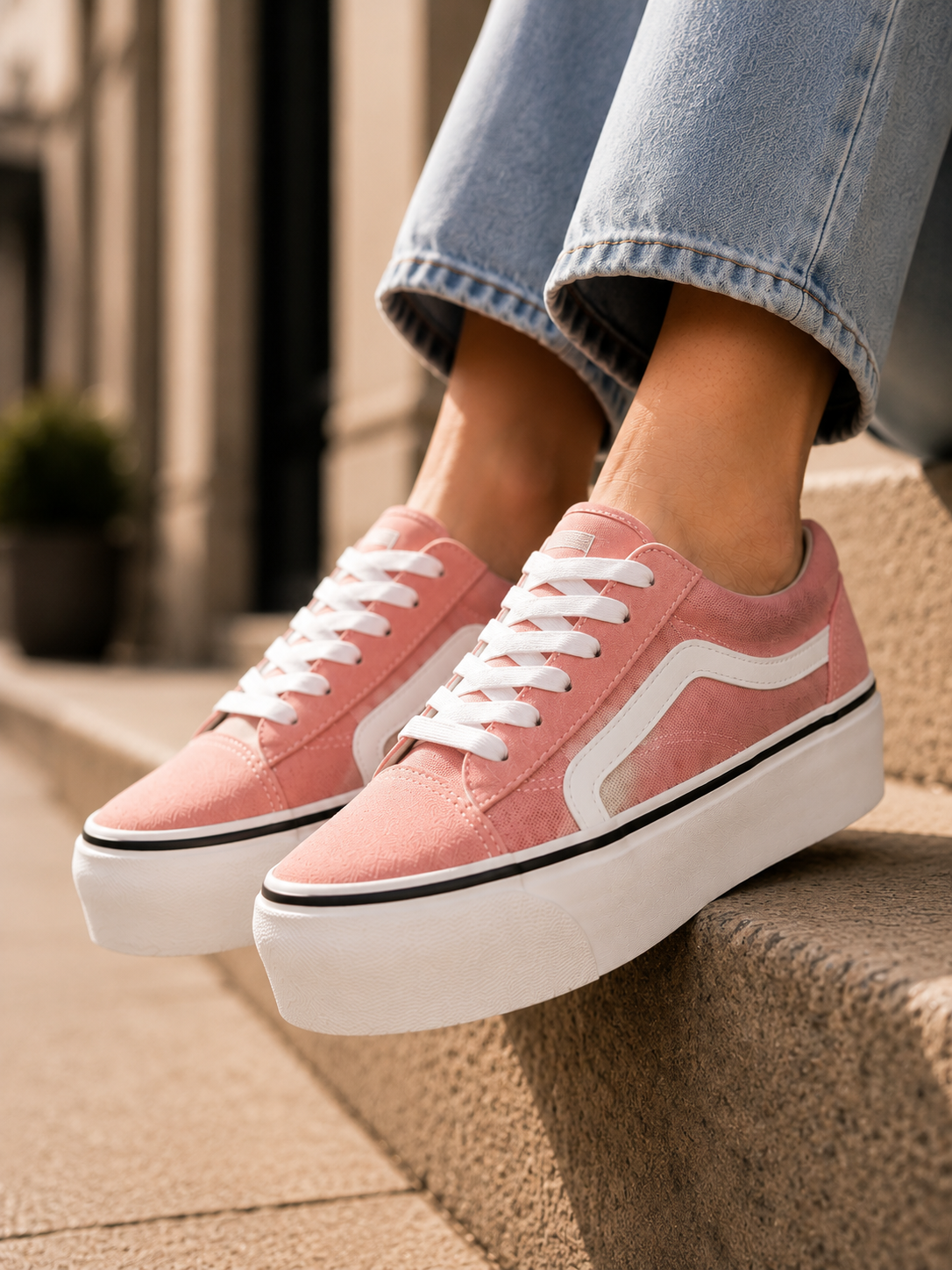Zapatillas Mujer Rosadas Con Plataforma Alta