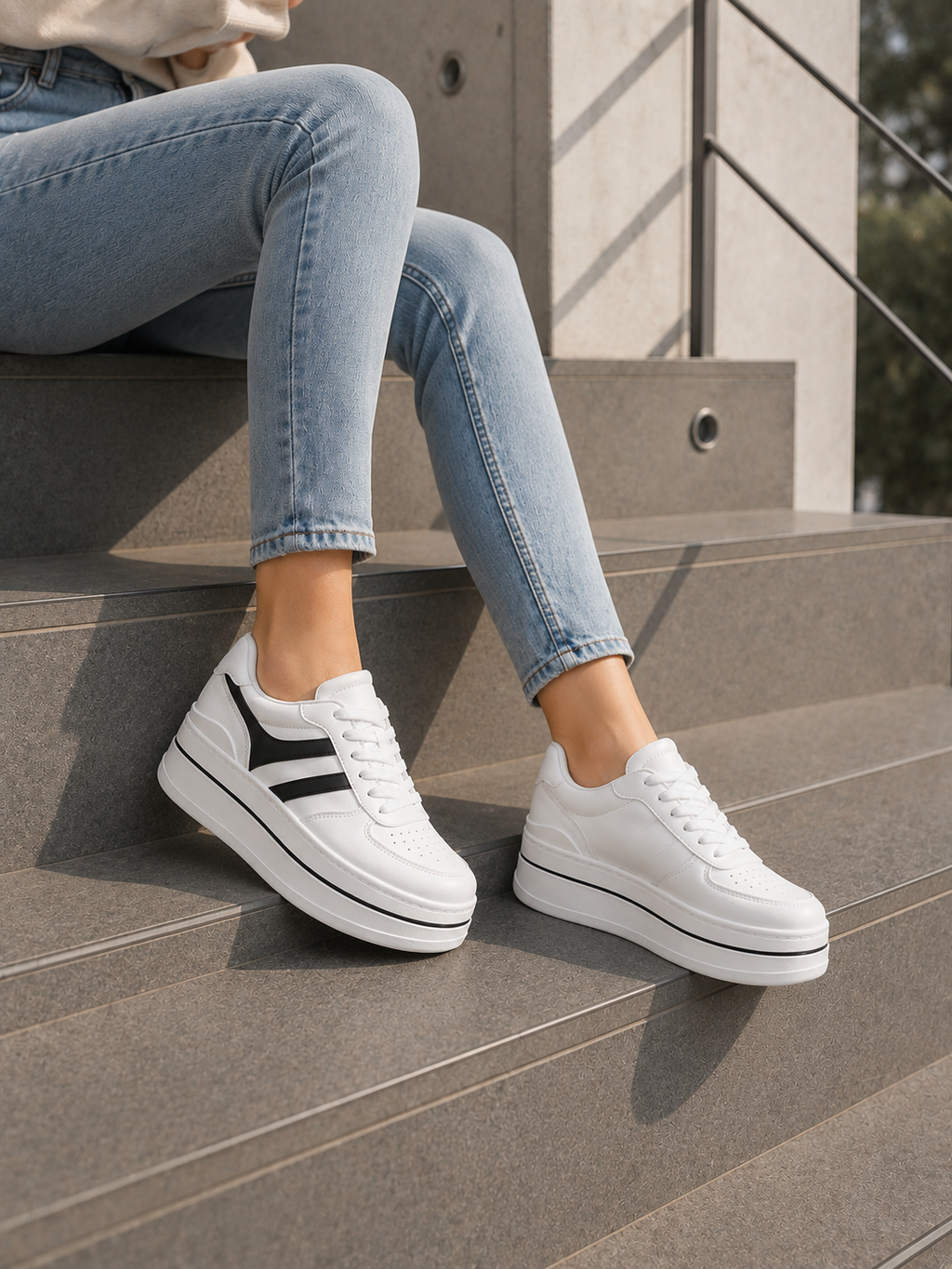 Zapatillas Blancas con Plataforma Alta Mujer 5 cm