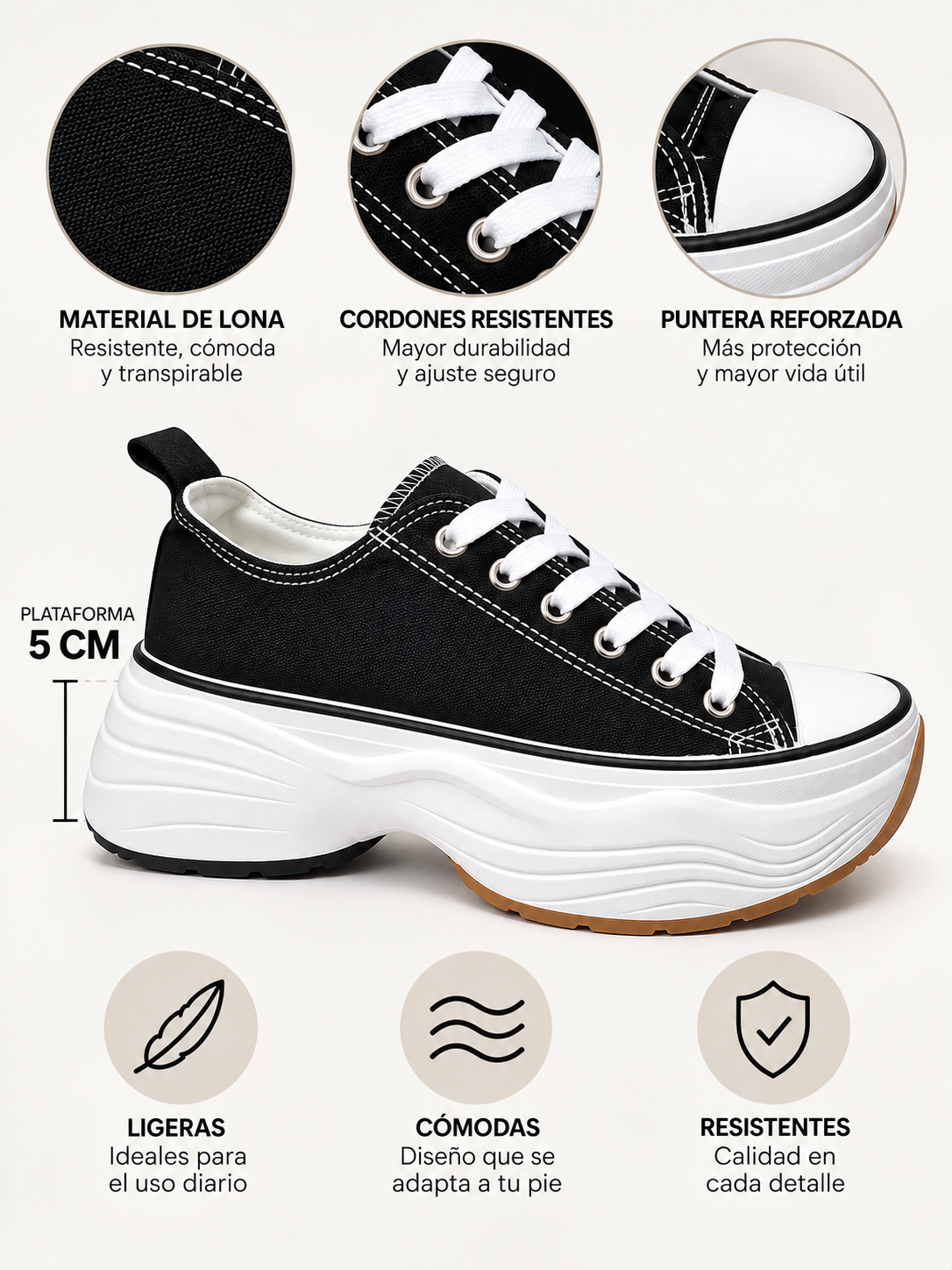 Zapatillas Mujer con Plataforma Alta 5 cm