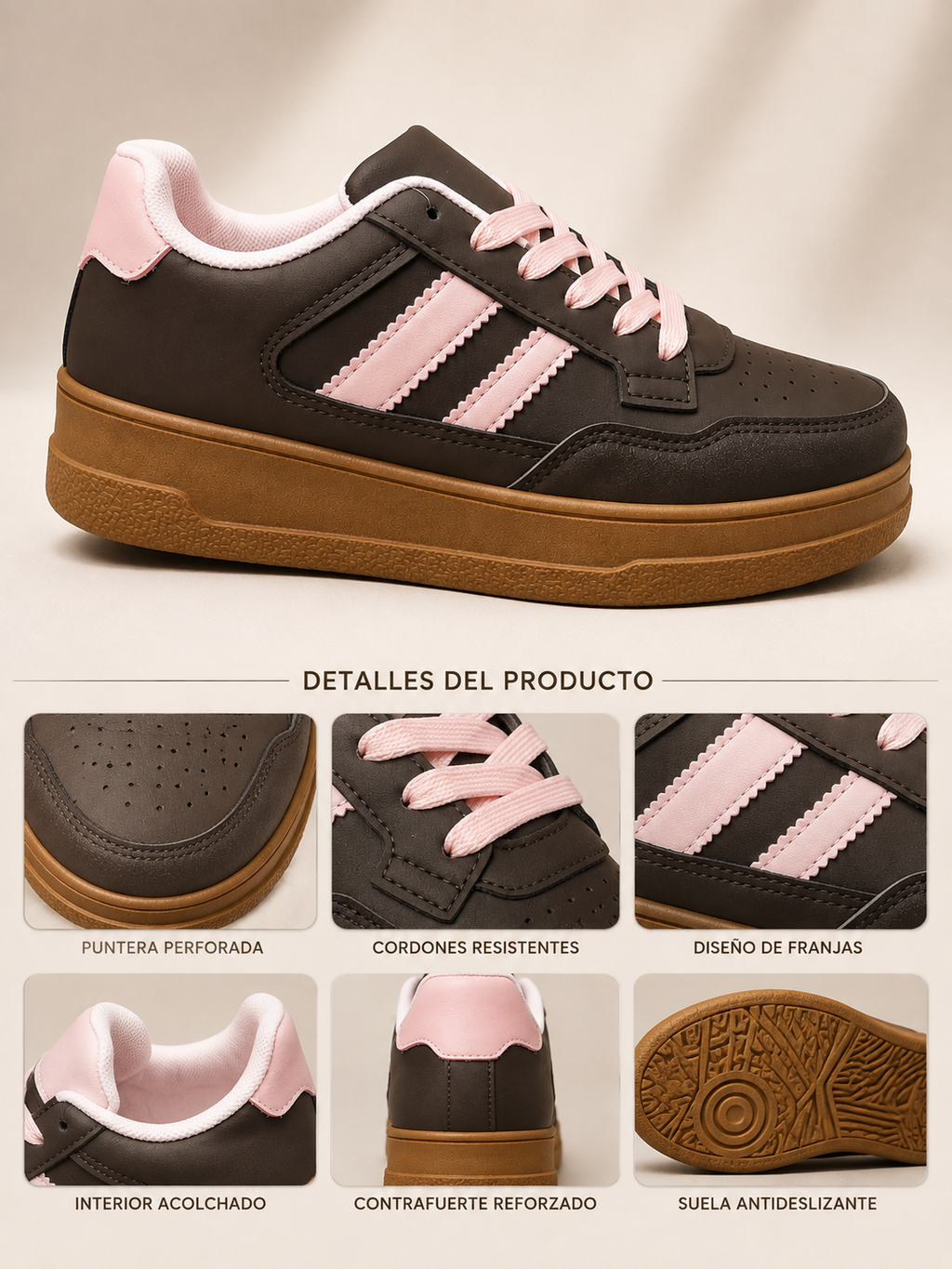 Zapatillas De Mujer Cafe Con Rosado