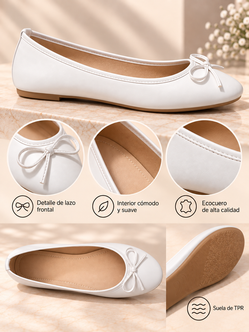 Bellerinas Mujer Blancas Ecocuero de alta Calidad