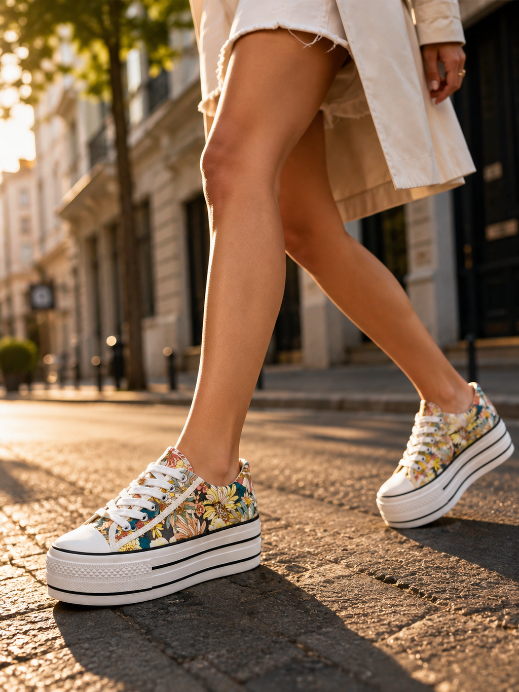Zapatillas Con Plataforma Floreadas