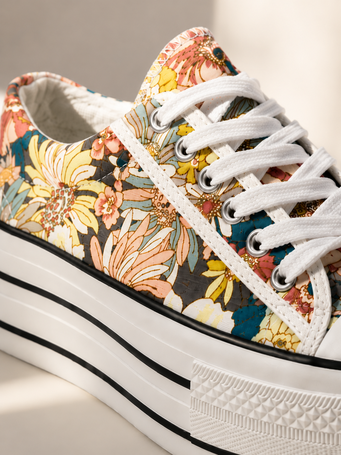 Zapatillas Con Plataforma Floreadas
