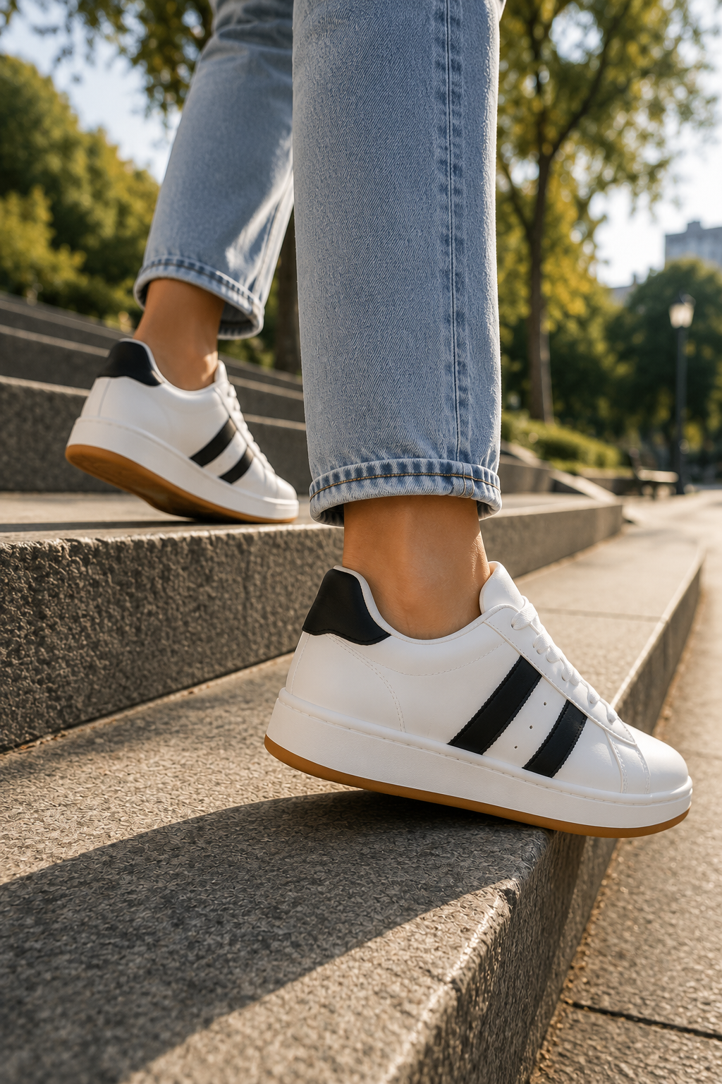 Zapatillas Mujer Blancas Urbanas con Plataforma Ecocuero