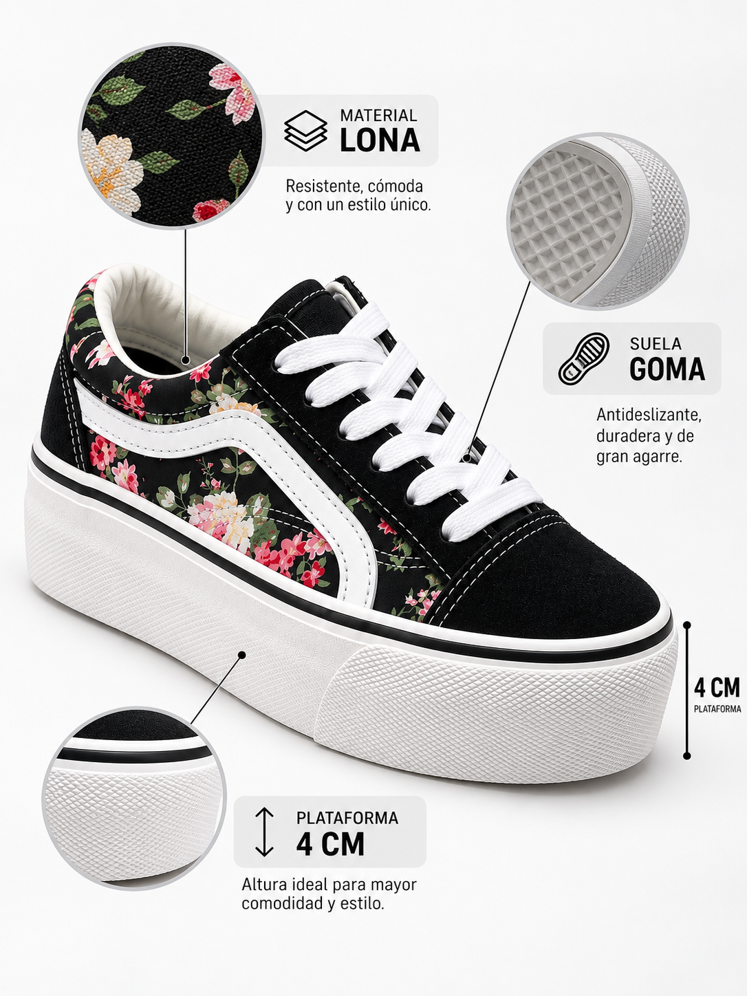 Zapatillas Con Plataforma Floreada