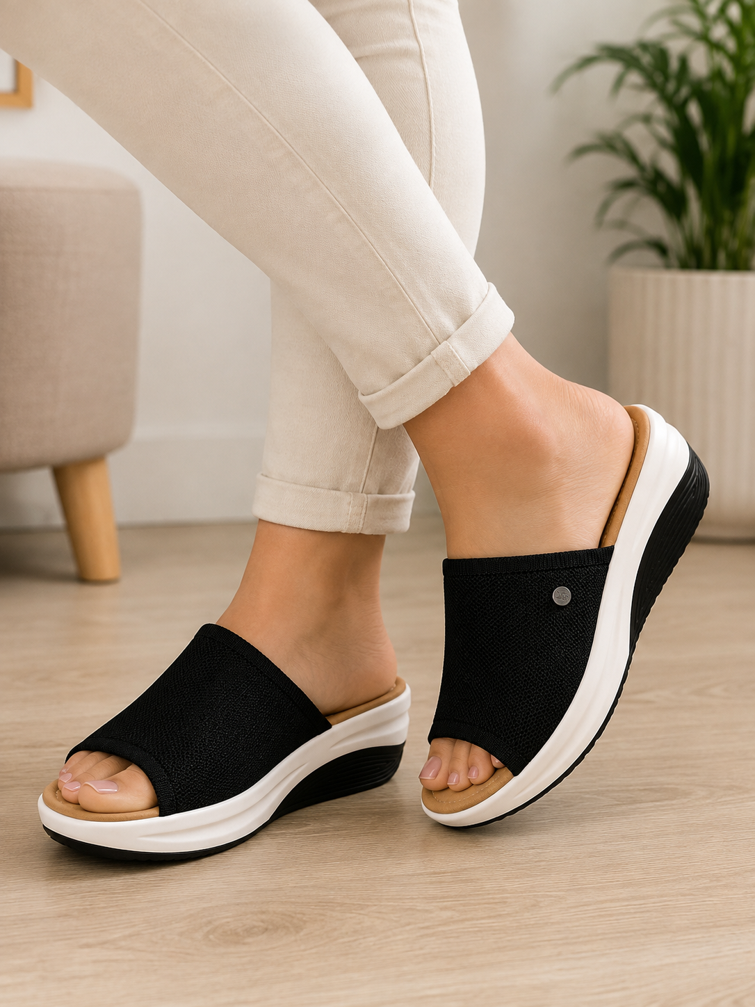 Chalas de Verano Con Plataforma Mujer Negras