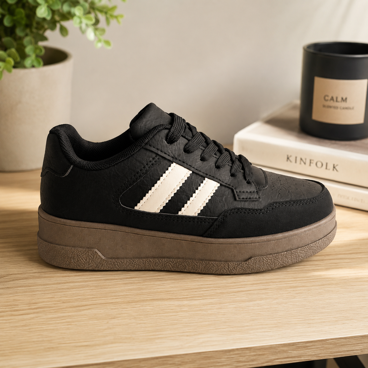 Zapatillas de Mujer Negras Con Plataforma Urbanas Ecocuero