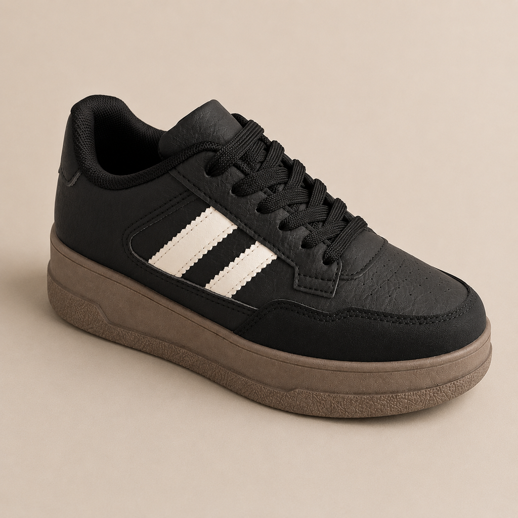 Zapatillas de Mujer Negras Con Plataforma Urbanas Ecocuero
