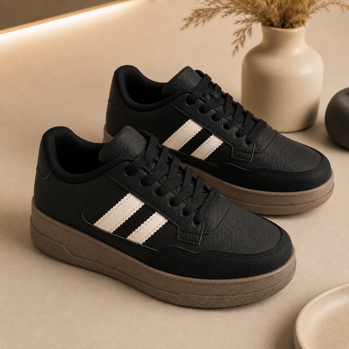 Zapatillas de Mujer Negras Con Plataforma Urbanas Ecocuero