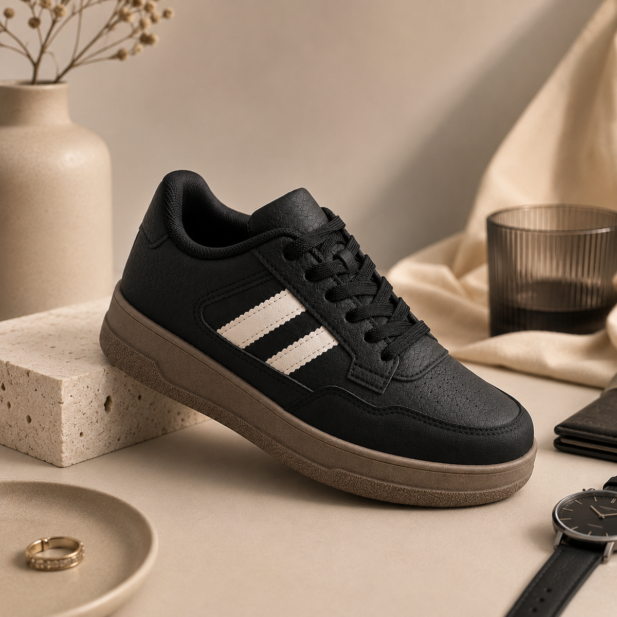 Zapatillas de Mujer Negras Con Plataforma Urbanas Ecocuero