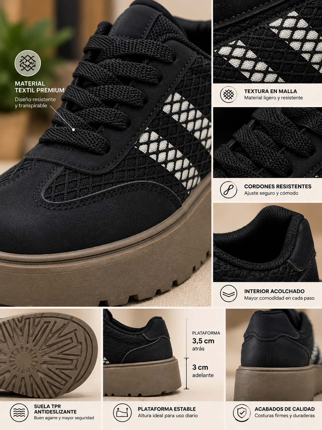 Zapatillas de Mujer Negras Plataforma Urbanas
