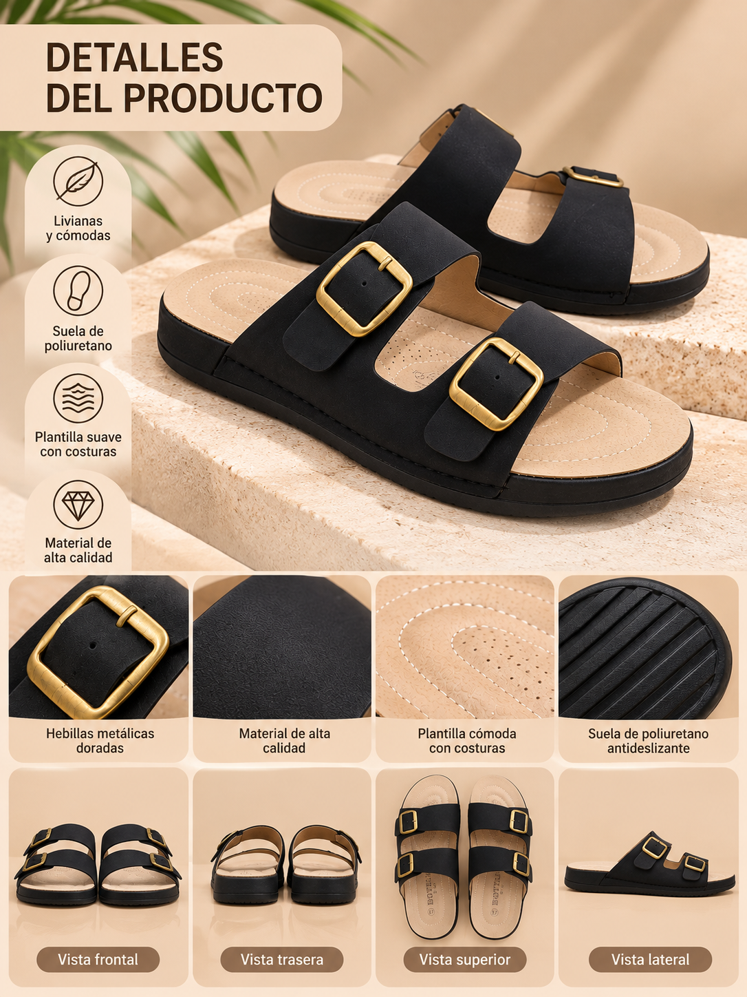 Chalas de Verano Negras Urbanas Comodas