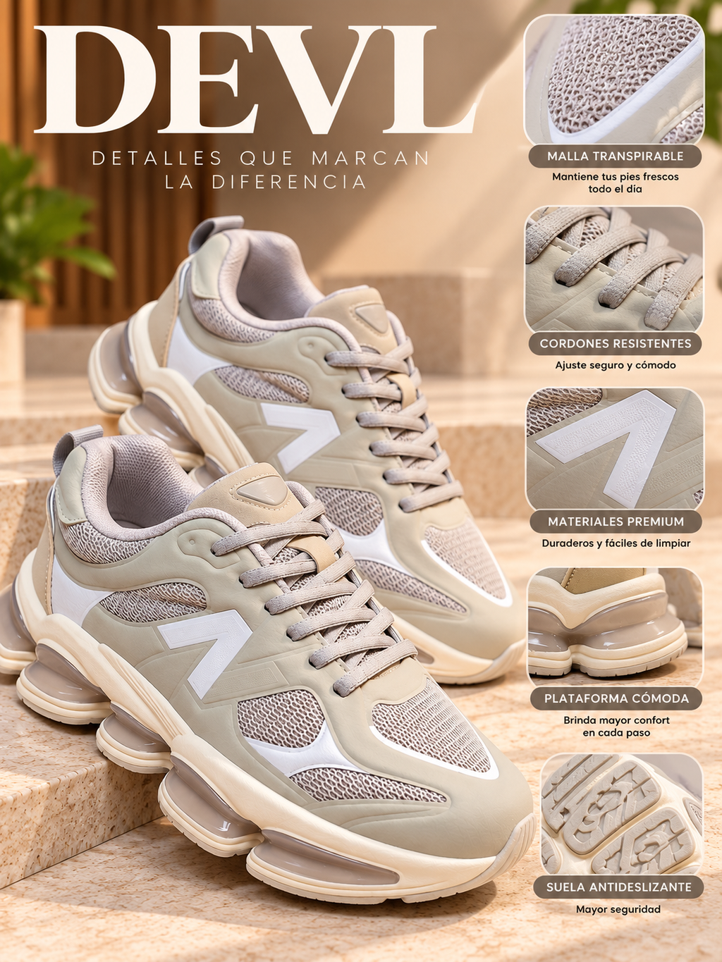 Zapatillas Urbanas Deportivas de Mujer Beige