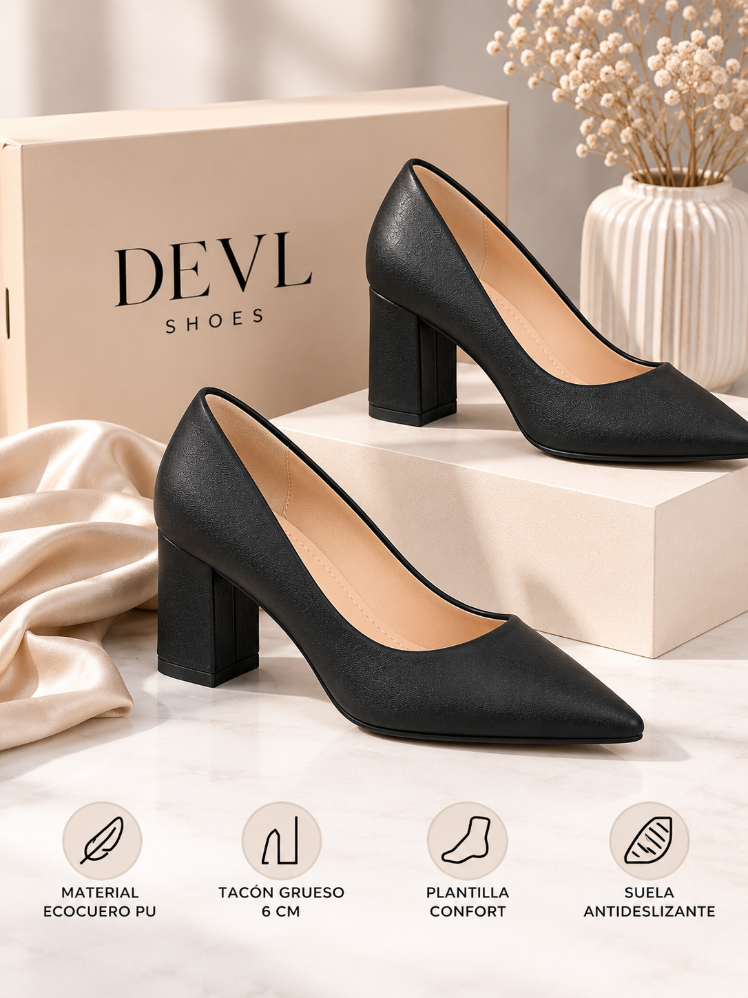 Tacones Mujer Negros Elegantes Ecocucero Punta Estileto