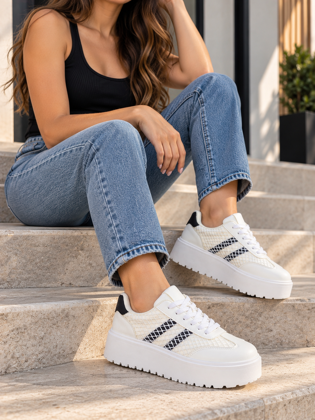 Zapatillas De Mujer Blancas Con Plataforma y Malla