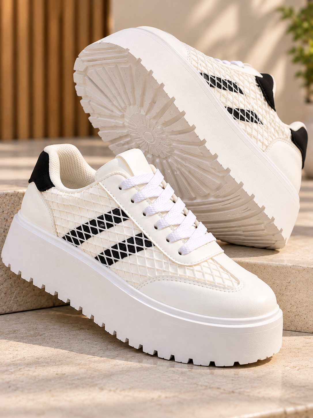 Zapatillas De Mujer Blancas Con Plataforma y Malla