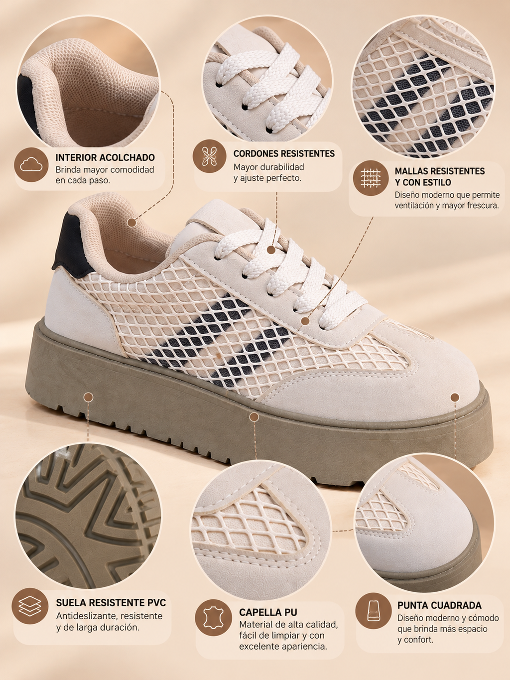 Zapatillas de Mujer Beige con Plataforma Urbanas y Comodas