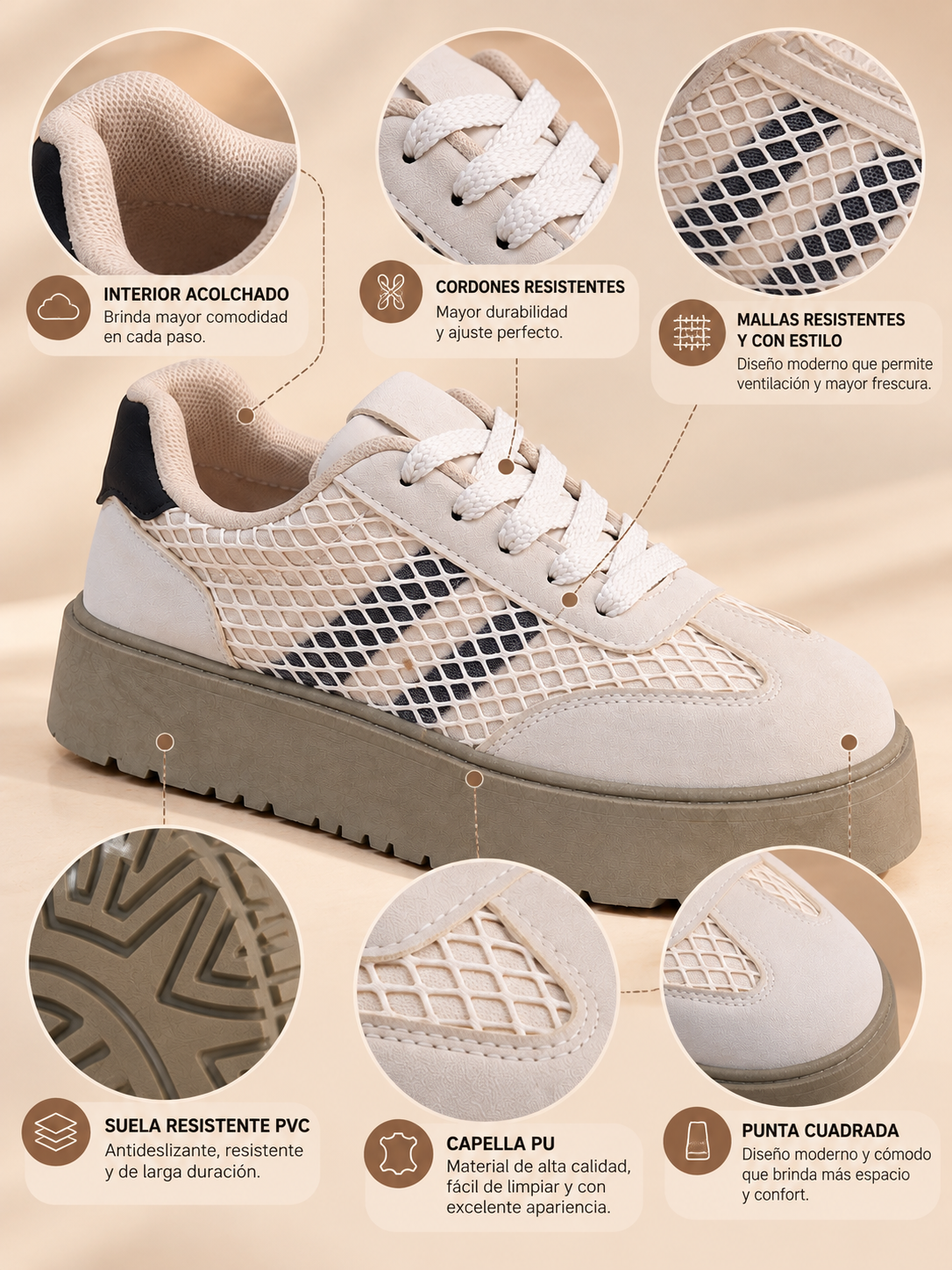 Zapatillas de Mujer Beige con Plataforma Urbanas y Comodas