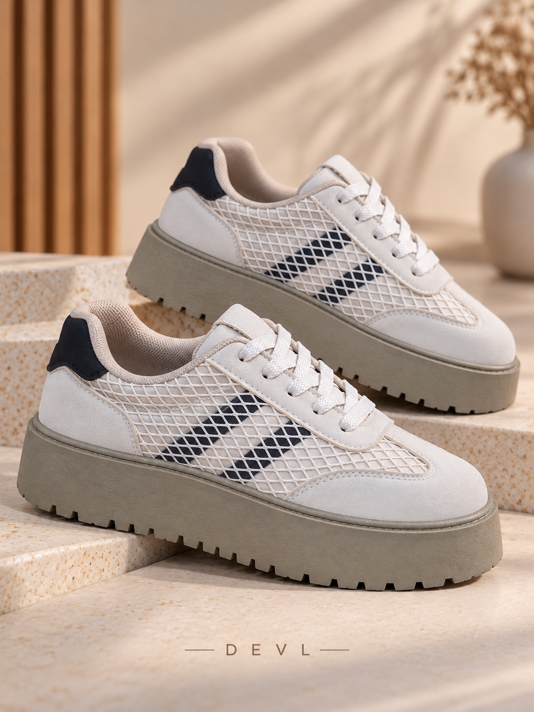 Zapatillas de Mujer Beige con Plataforma Urbanas y Comodas