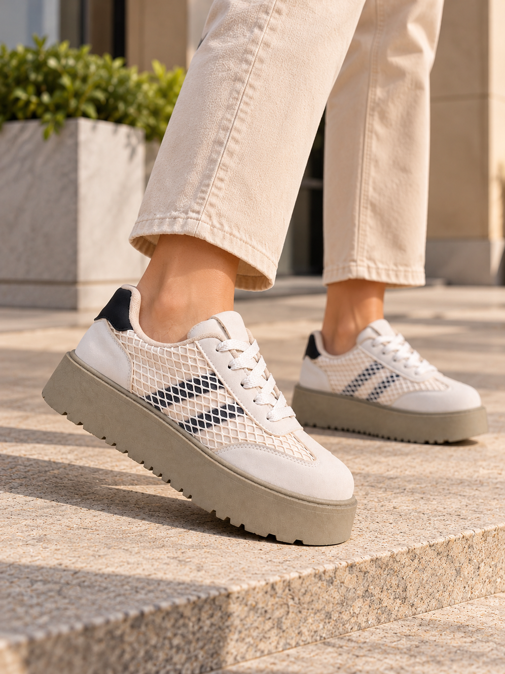 Zapatillas de Mujer Beige con Plataforma Urbanas y Comodas