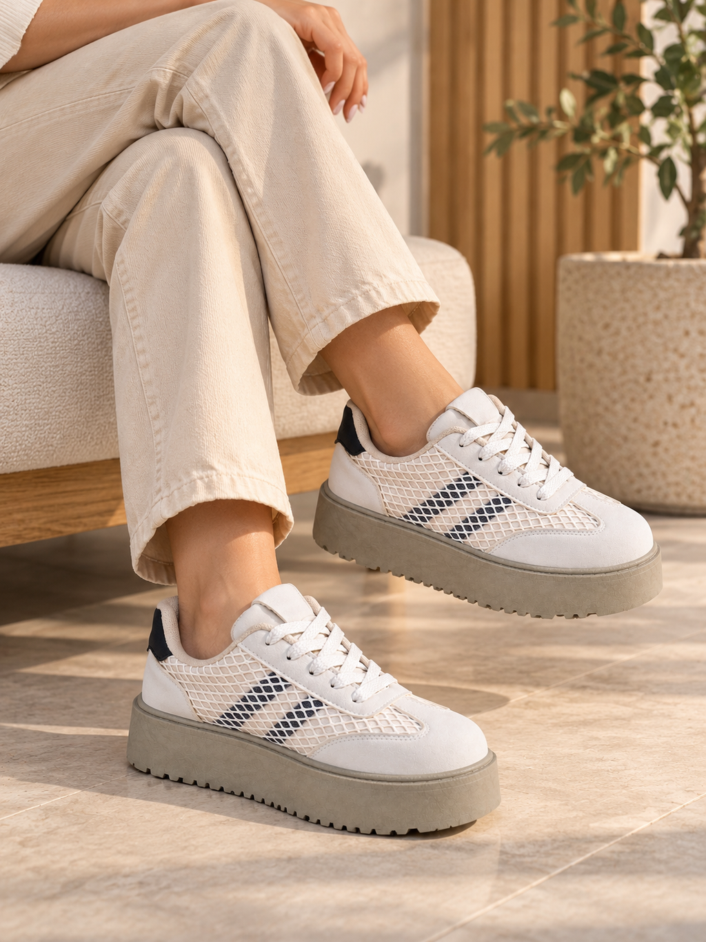 Zapatillas de Mujer Beige con Plataforma Urbanas y Comodas