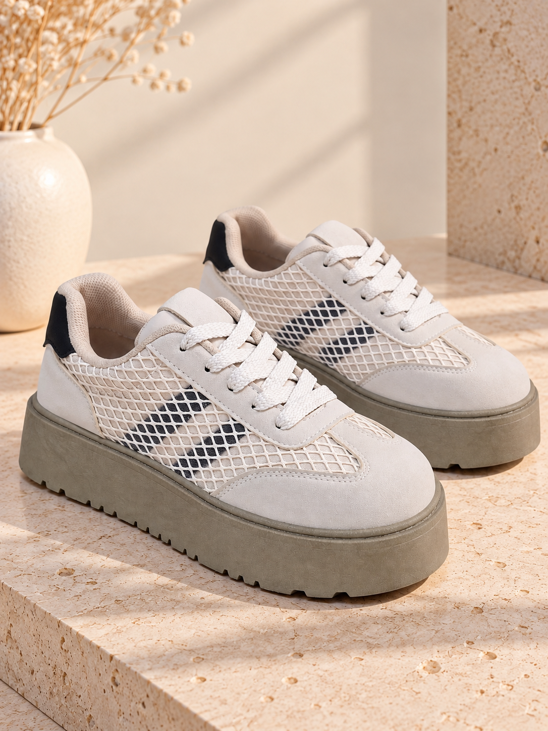 Zapatillas de Mujer Beige con Plataforma Urbanas y Comodas
