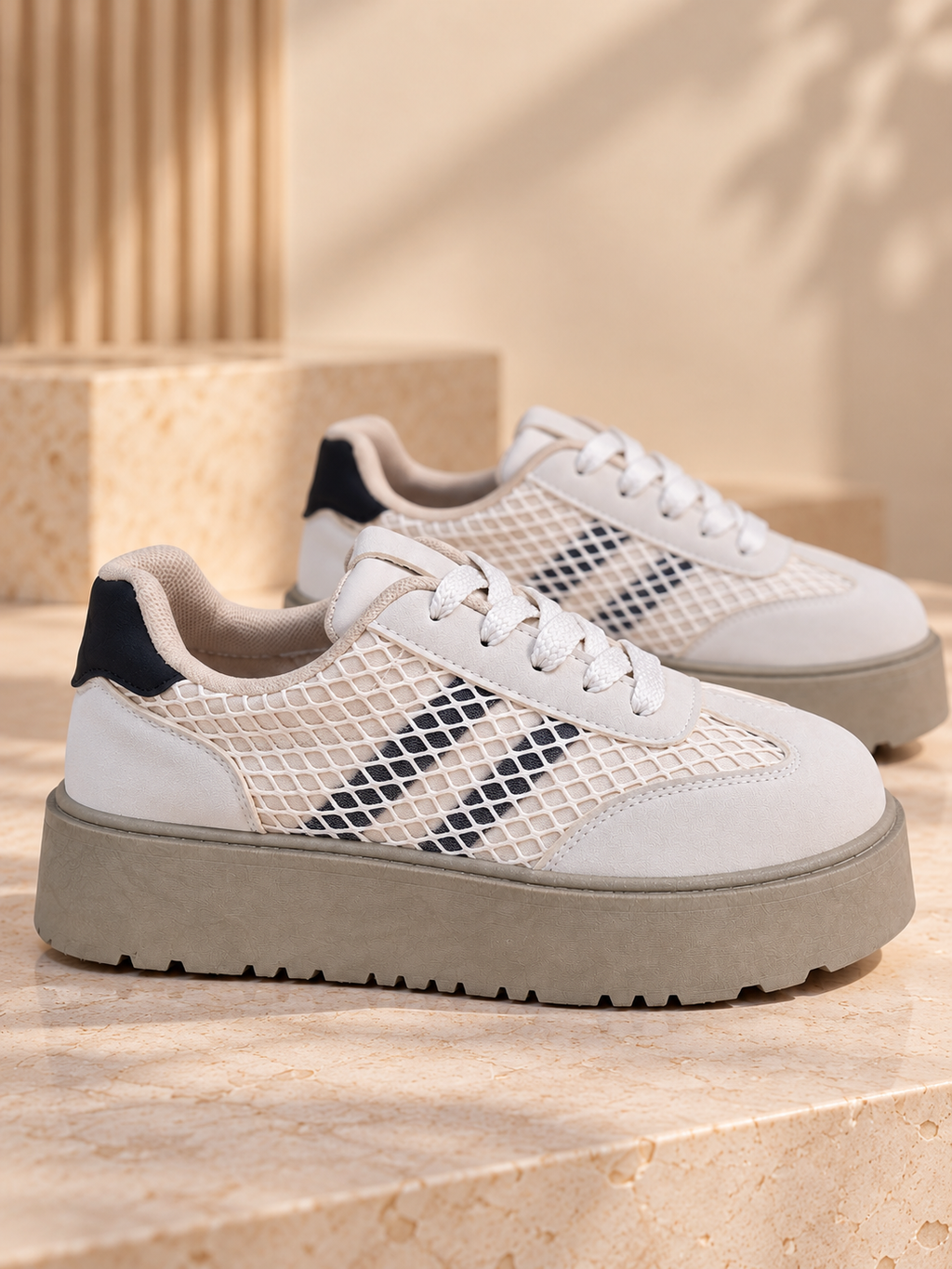 Zapatillas de Mujer Beige con Plataforma Urbanas y Comodas