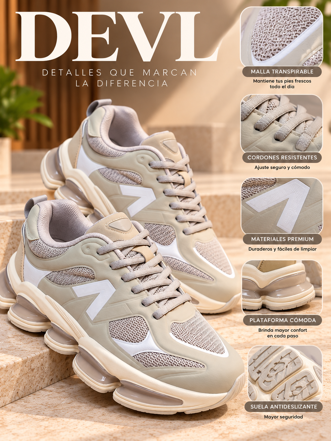 Zapatillas Urbanas Deportivas de Mujer Beige